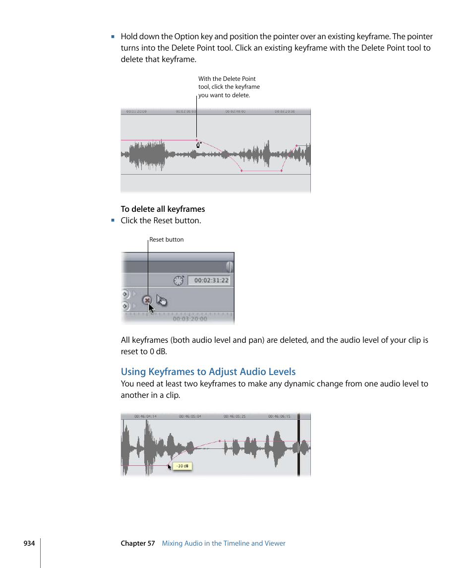 Using keyframes to adjust audio levels | Apple Final Cut Pro 7 User Manual | Page 934 / 1990