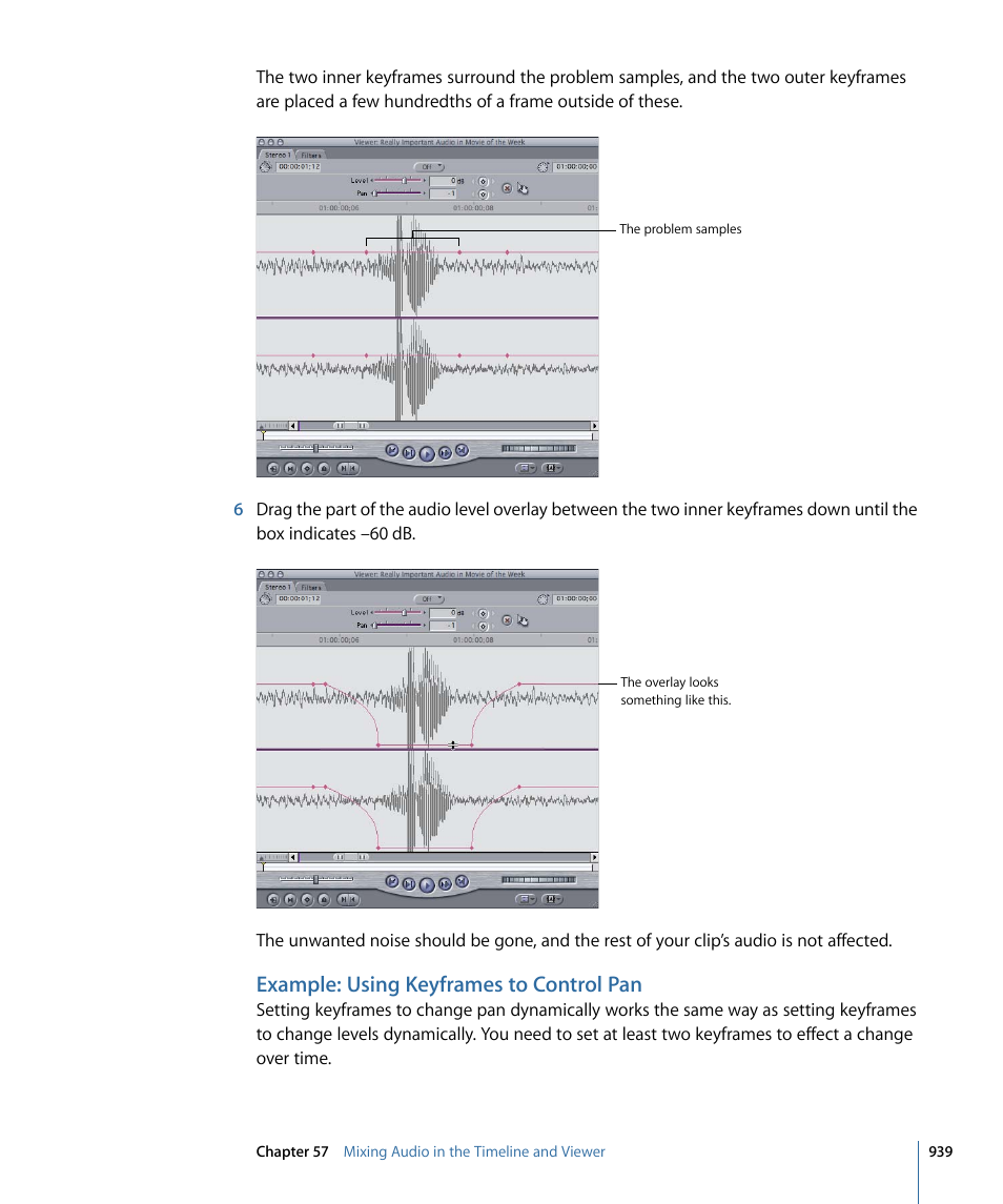 Example: using keyframes to control pan | Apple Final Cut Pro 7 User Manual | Page 939 / 1990