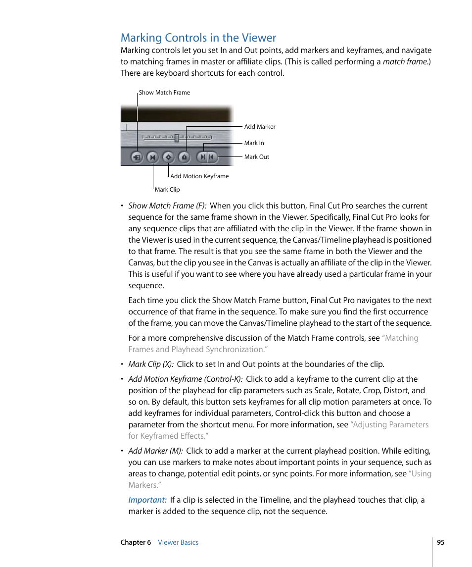 Marking controls in the viewer | Apple Final Cut Pro 7 User Manual | Page 95 / 1990
