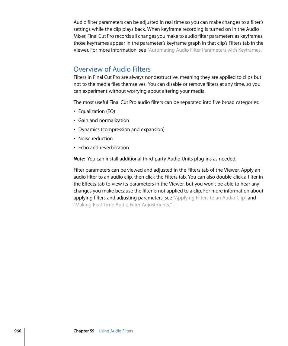 Overview of audio filters | Apple Final Cut Pro 7 User Manual | Page 960 / 1990