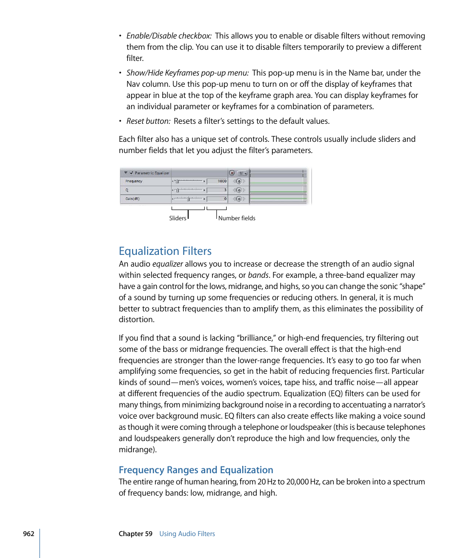 Equalization filters, Frequency ranges and equalization | Apple Final Cut Pro 7 User Manual | Page 962 / 1990