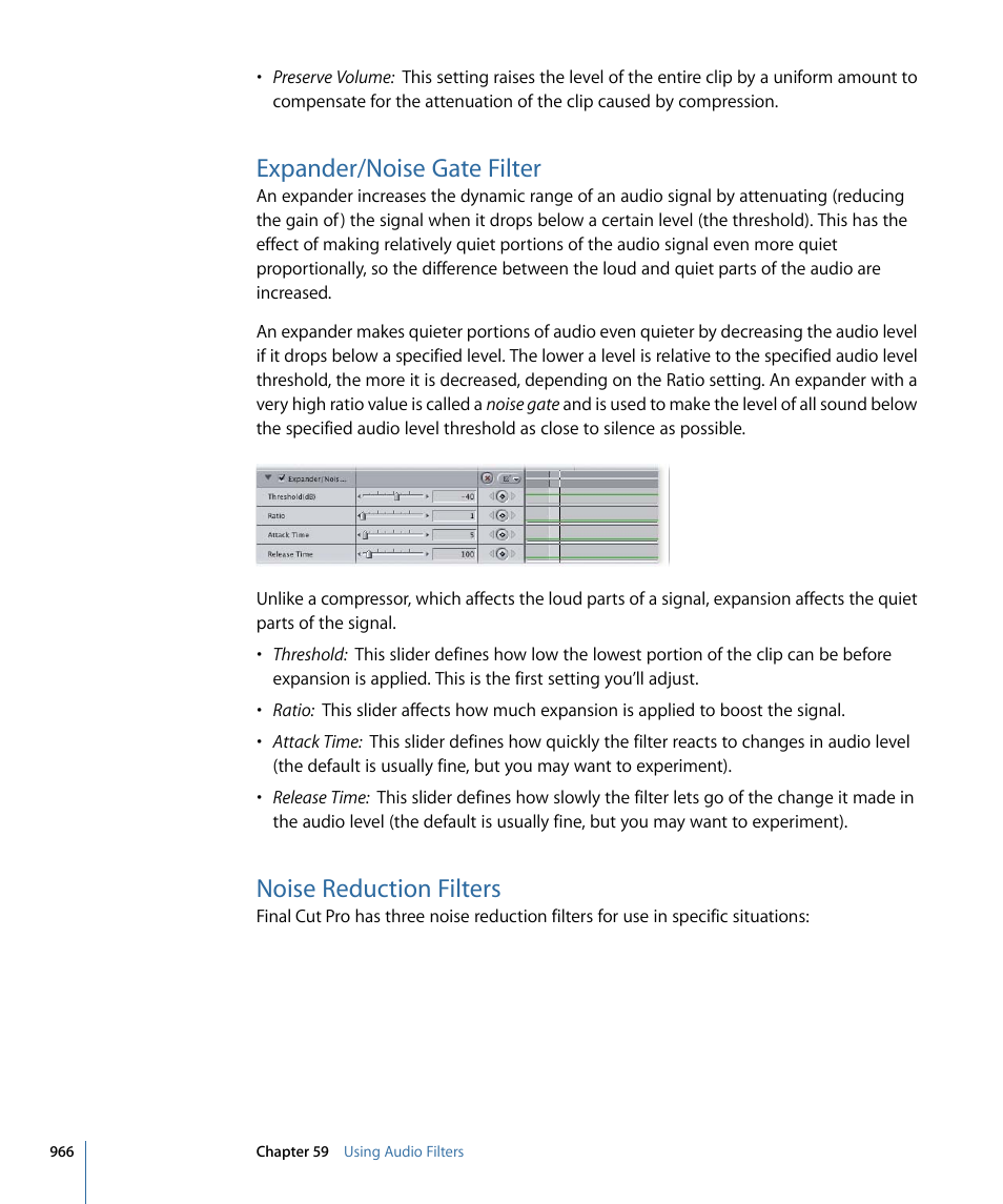 Expander/noise gate filter, Noise reduction filters | Apple Final Cut Pro 7 User Manual | Page 966 / 1990