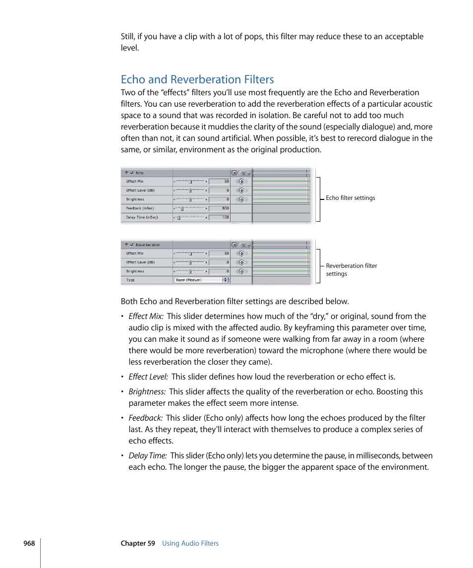 Echo and reverberation filters | Apple Final Cut Pro 7 User Manual | Page 968 / 1990