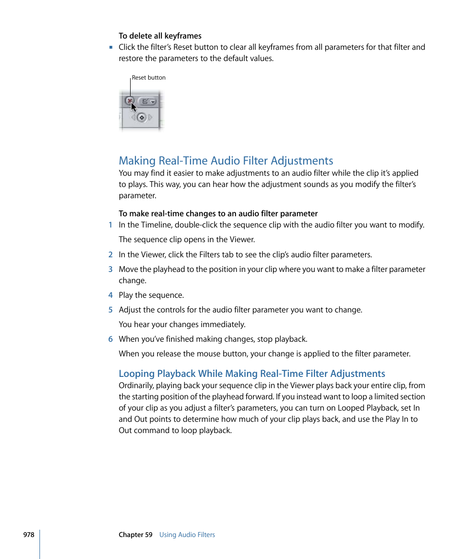 Making real-time audio filter adjustments | Apple Final Cut Pro 7 User Manual | Page 978 / 1990