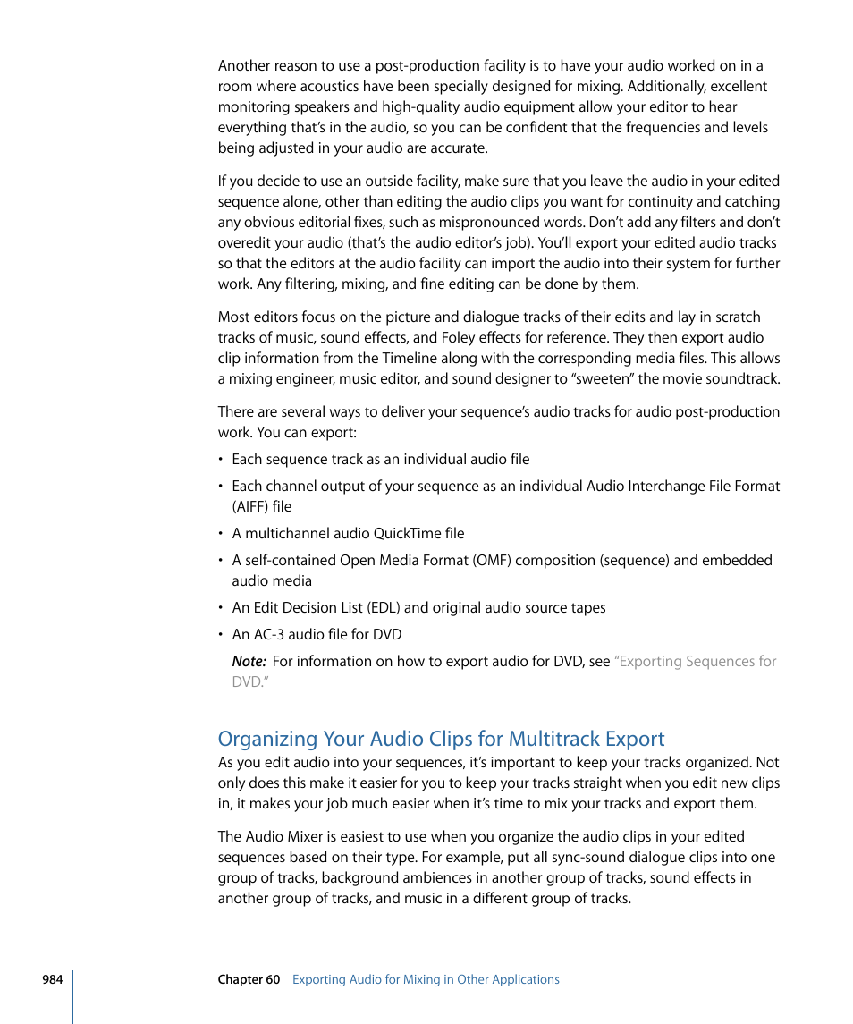 Organizing your audio clips for multitrack export | Apple Final Cut Pro 7 User Manual | Page 984 / 1990