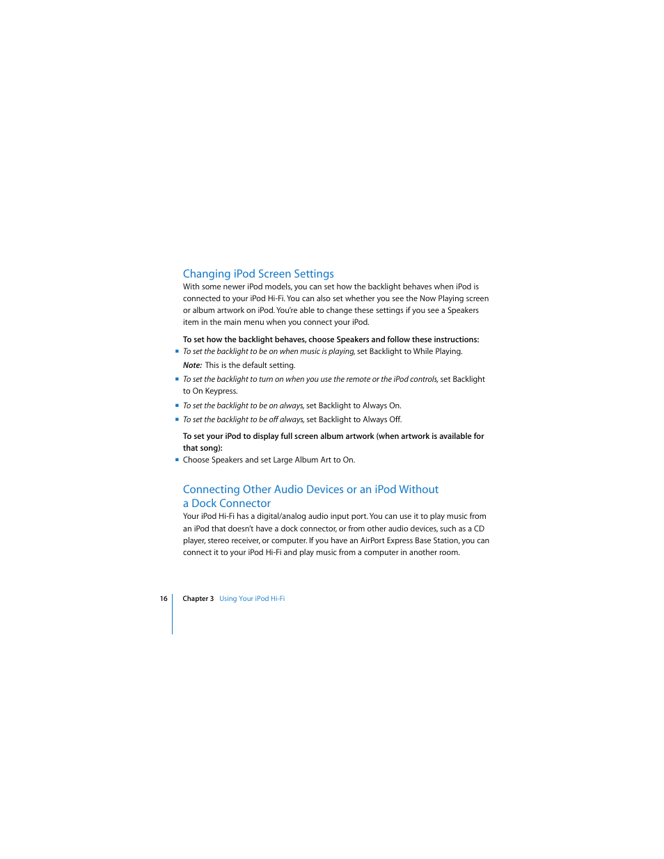 Changing ipod screen settings | Apple iPod Hi-Fi User Manual | Page 16 / 104