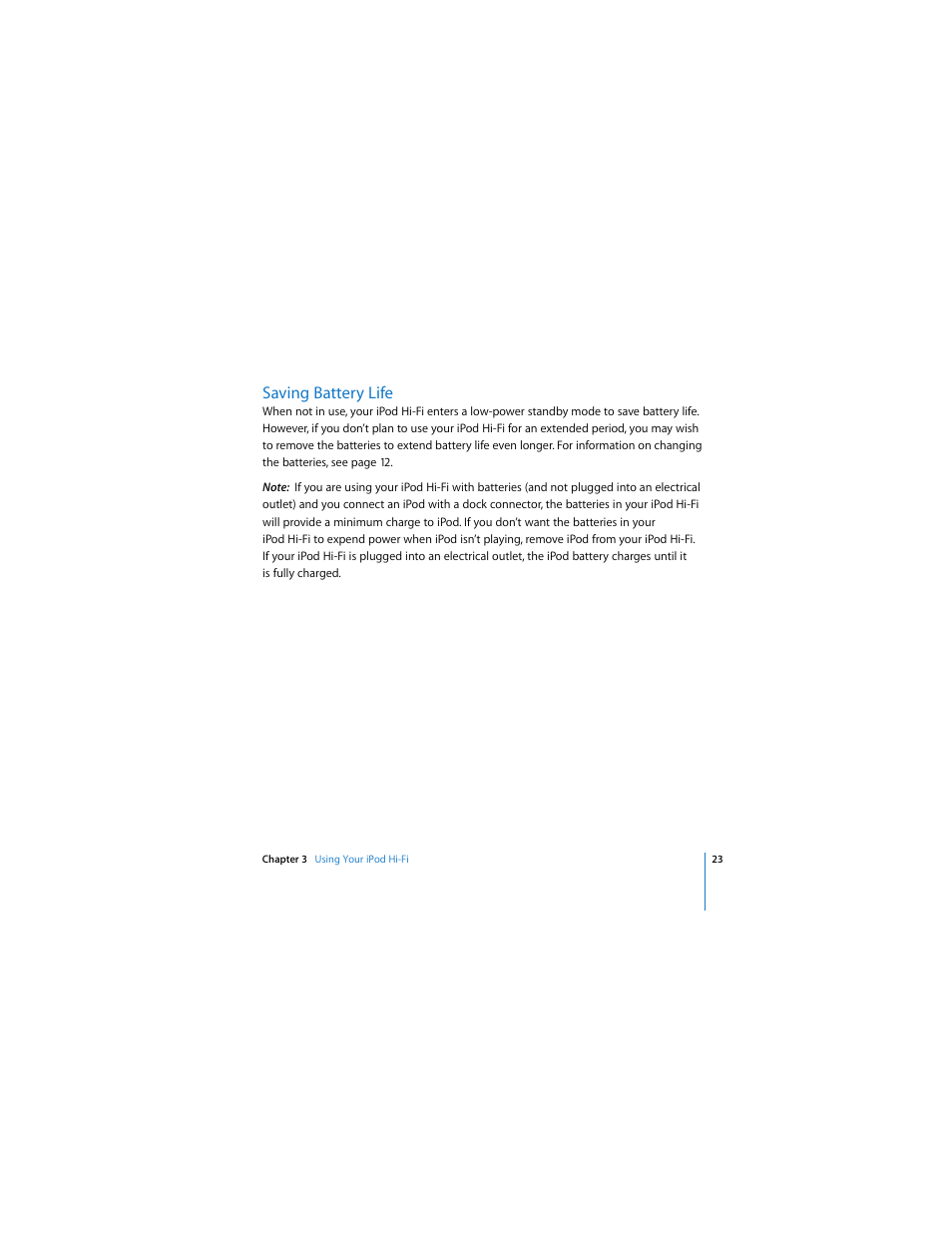 Saving battery life | Apple iPod Hi-Fi User Manual | Page 23 / 104