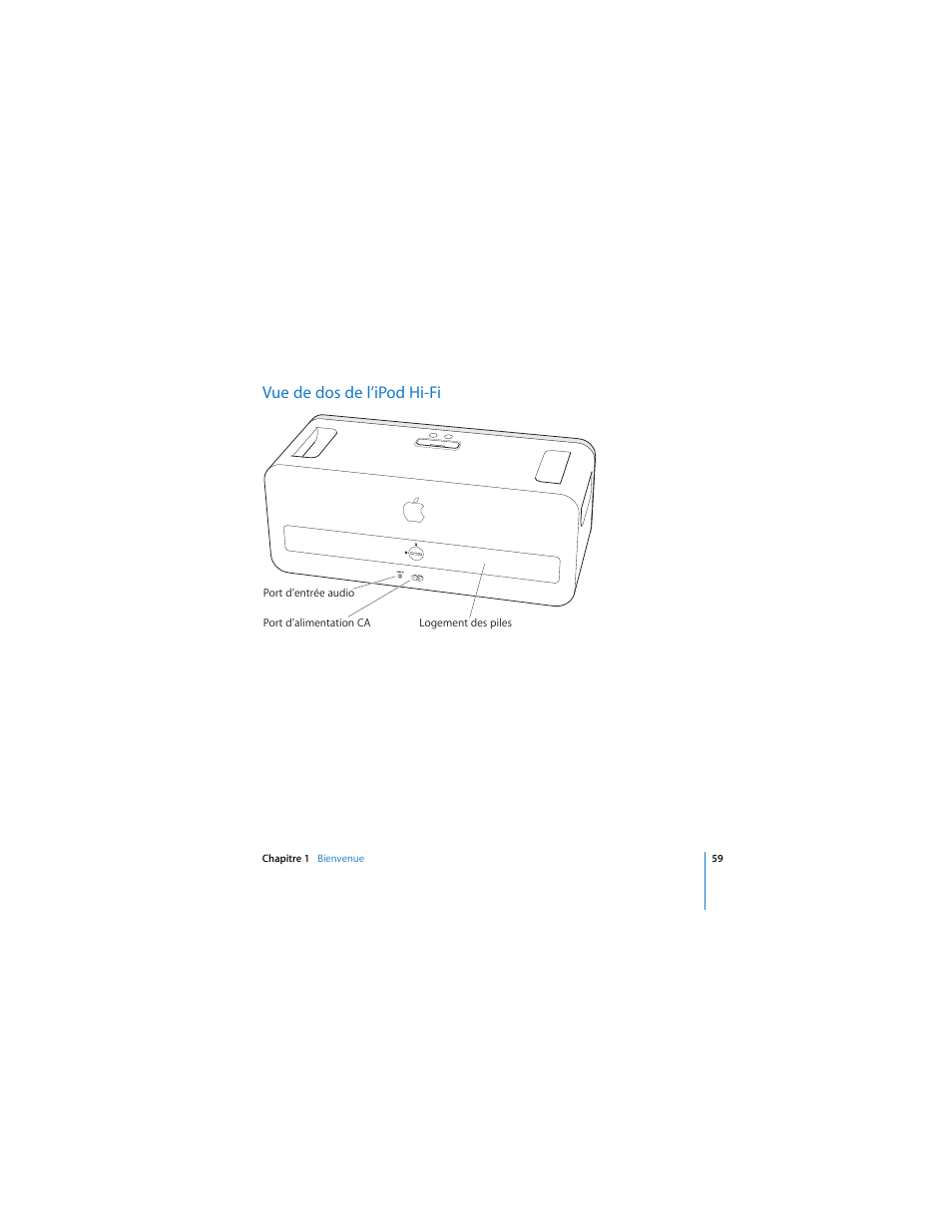 59 “vue de dos de l’ipod hi-fi, Vue de dos de l’ipod hi-fi | Apple iPod Hi-Fi User Manual | Page 59 / 104