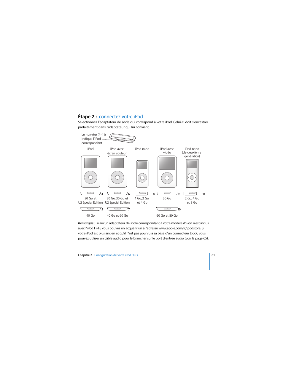 61 “étape 2 : connectez votre ipod, Étape 2 : connectez votre ipod | Apple iPod Hi-Fi User Manual | Page 61 / 104