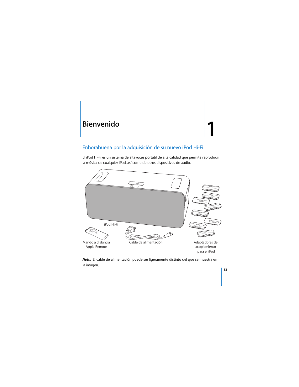 Capítulo: 1 “bienvenido, Bienvenido | Apple iPod Hi-Fi User Manual | Page 83 / 104