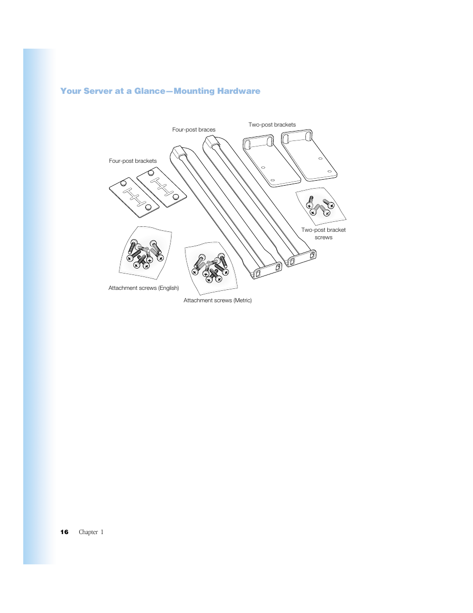 Your server at a glance—mounting hardware | Apple Xserve (Original) User Manual | Page 16 / 78