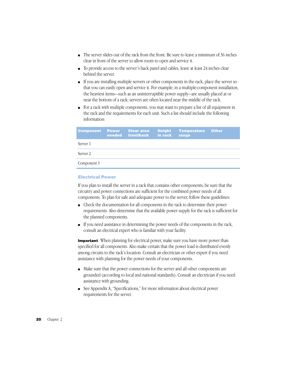 Electrical power | Apple Xserve (Original) User Manual | Page 20 / 78