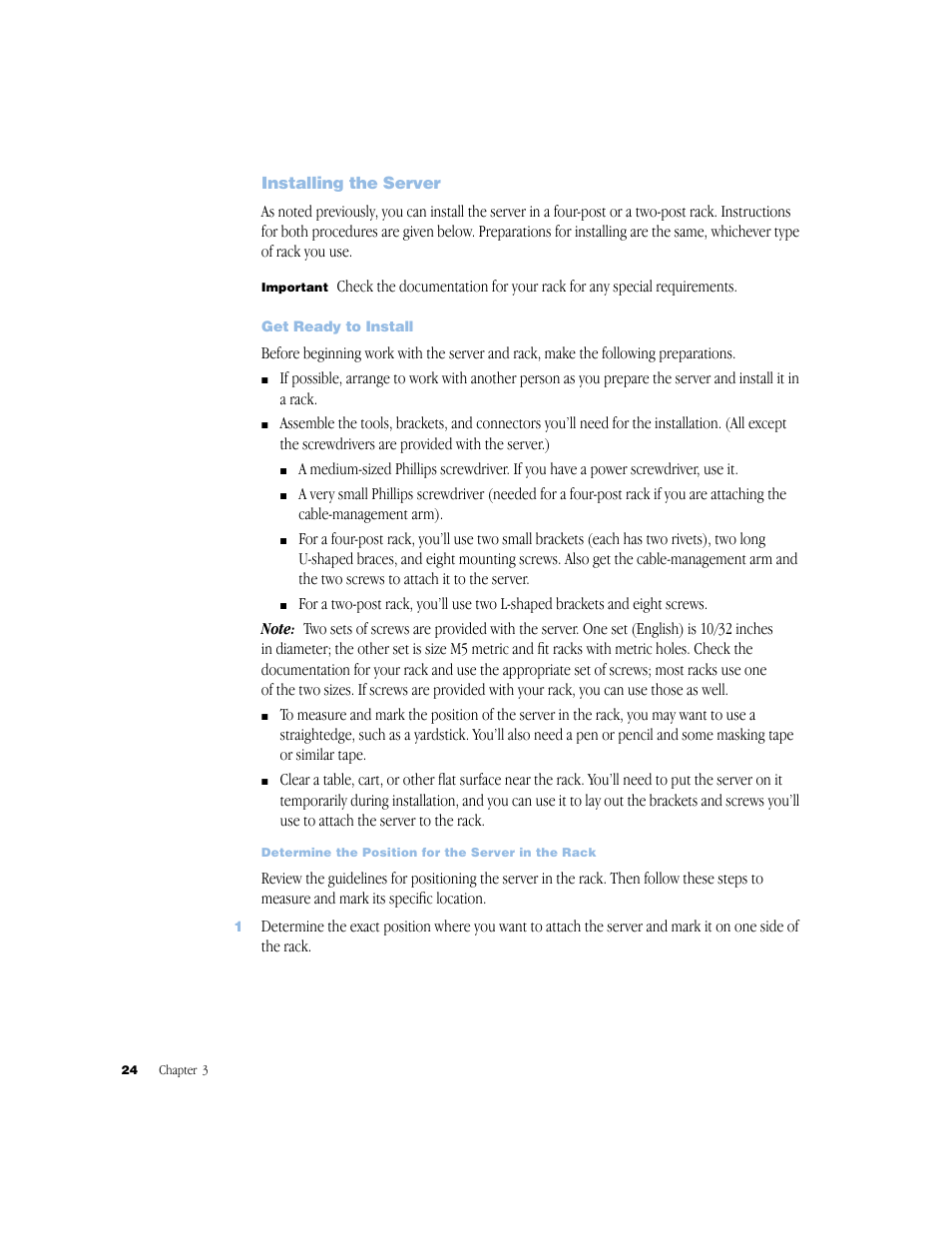 Installing the server, Get ready to install | Apple Xserve (Original) User Manual | Page 24 / 78