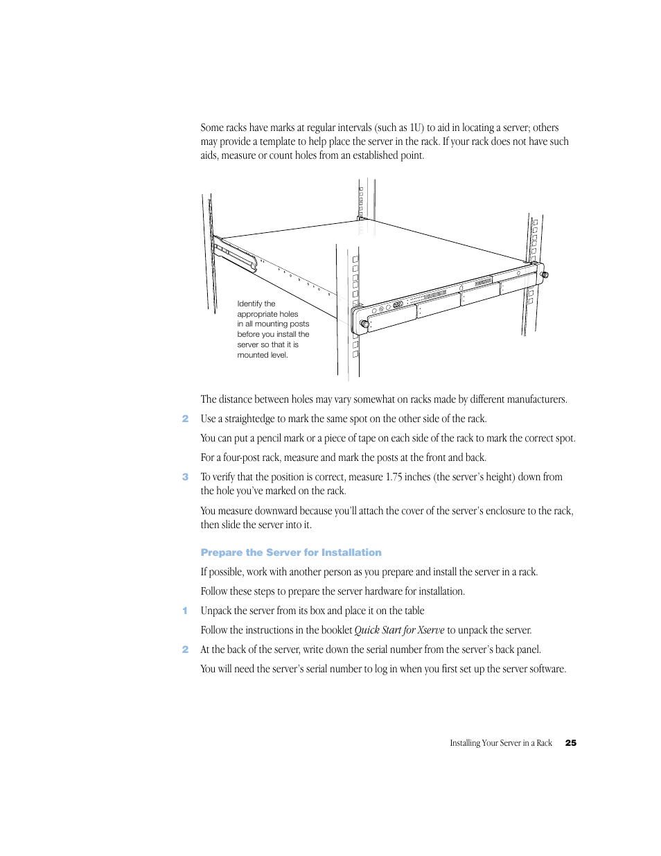 Prepare the server for installation | Apple Xserve (Original) User Manual | Page 25 / 78