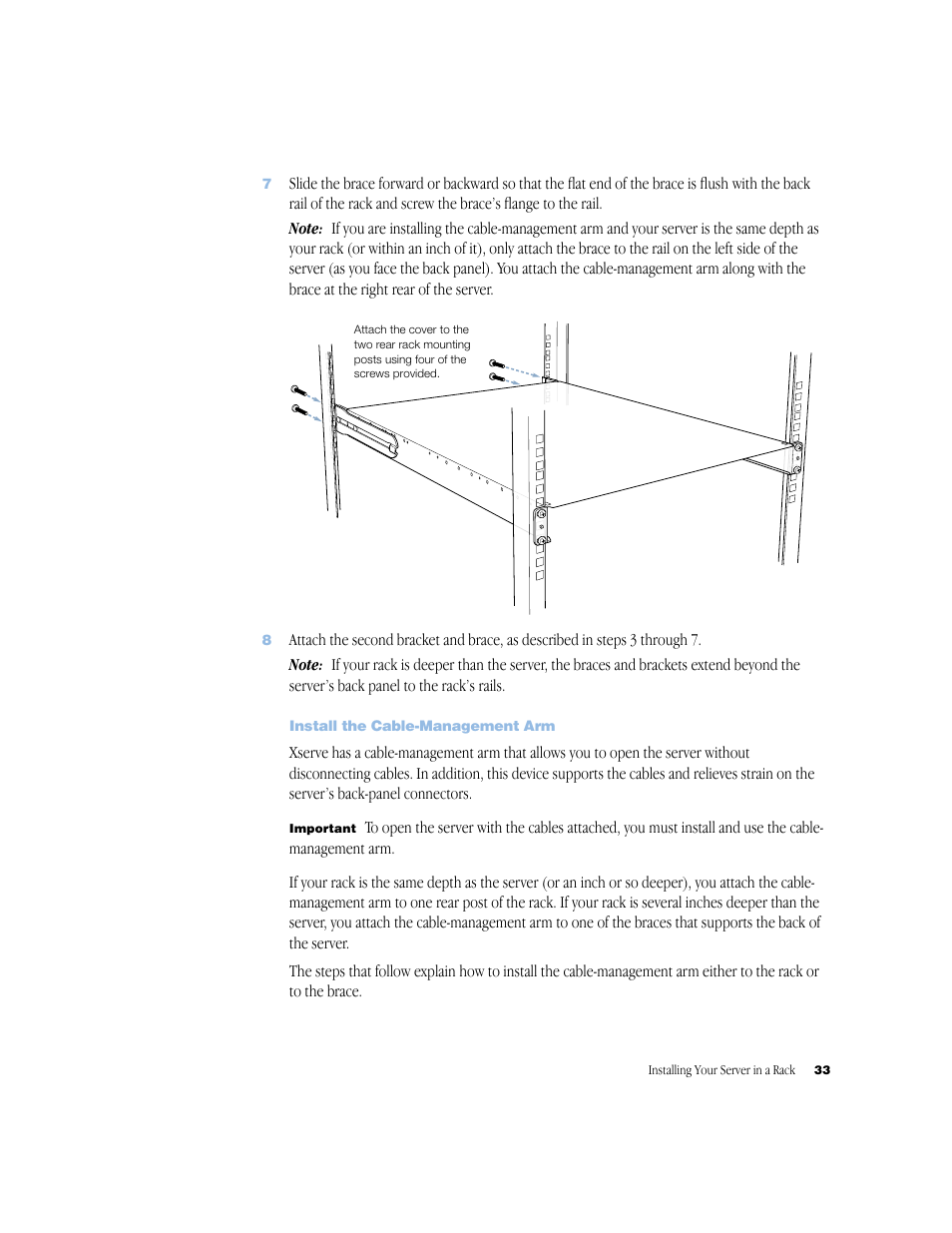 Install the cable-management arm | Apple Xserve (Original) User Manual | Page 33 / 78