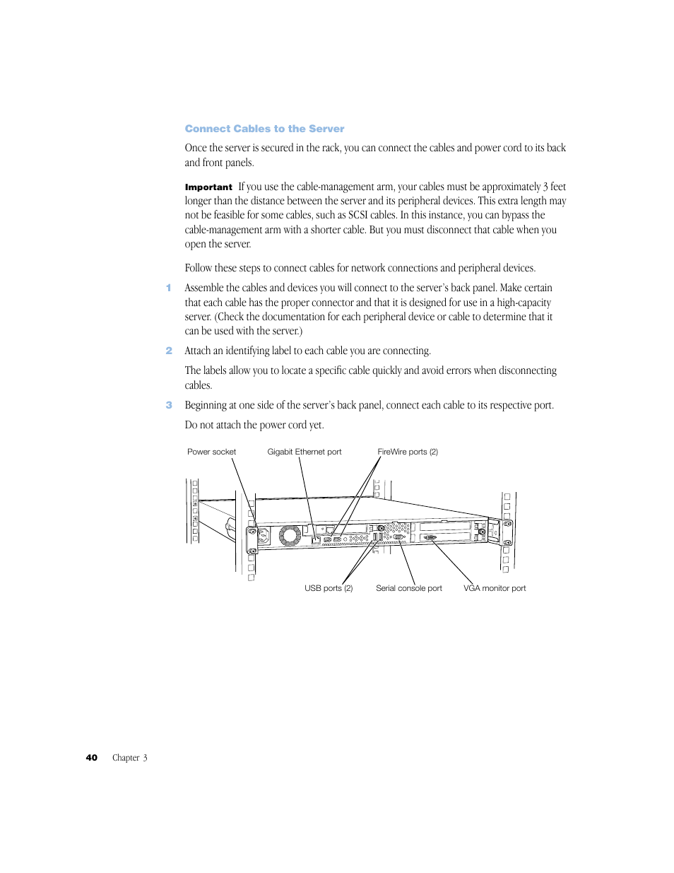 Connect cables to the server | Apple Xserve (Original) User Manual | Page 40 / 78