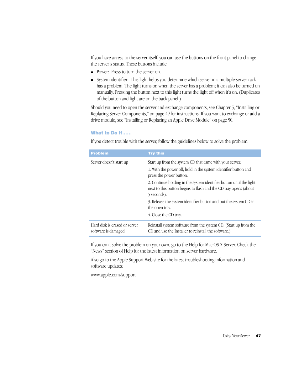 What to do if | Apple Xserve (Original) User Manual | Page 47 / 78