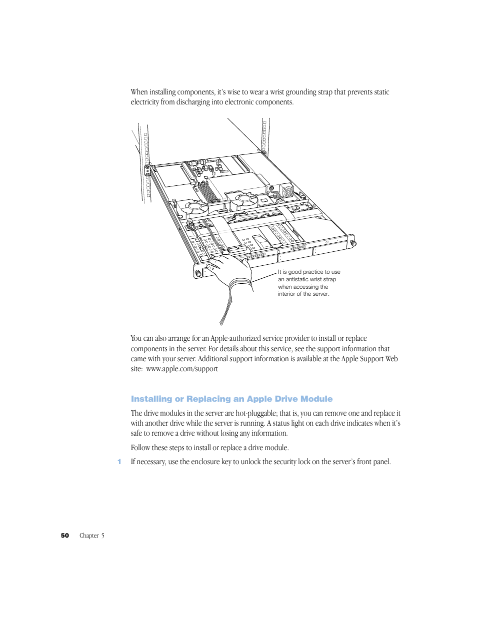 Installing or replacing an apple drive module | Apple Xserve (Original) User Manual | Page 50 / 78