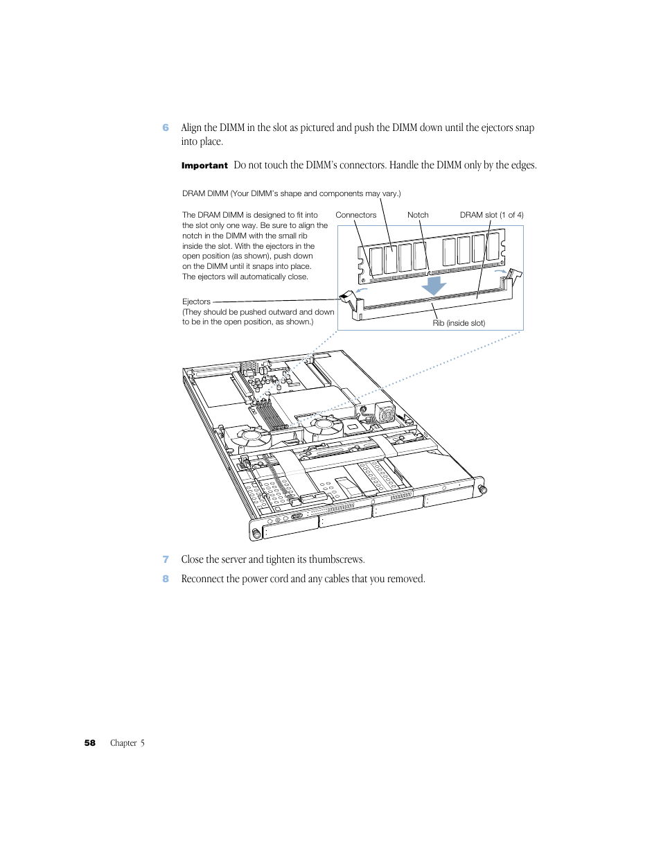 Close the server and tighten its thumbscrews | Apple Xserve (Original) User Manual | Page 58 / 78