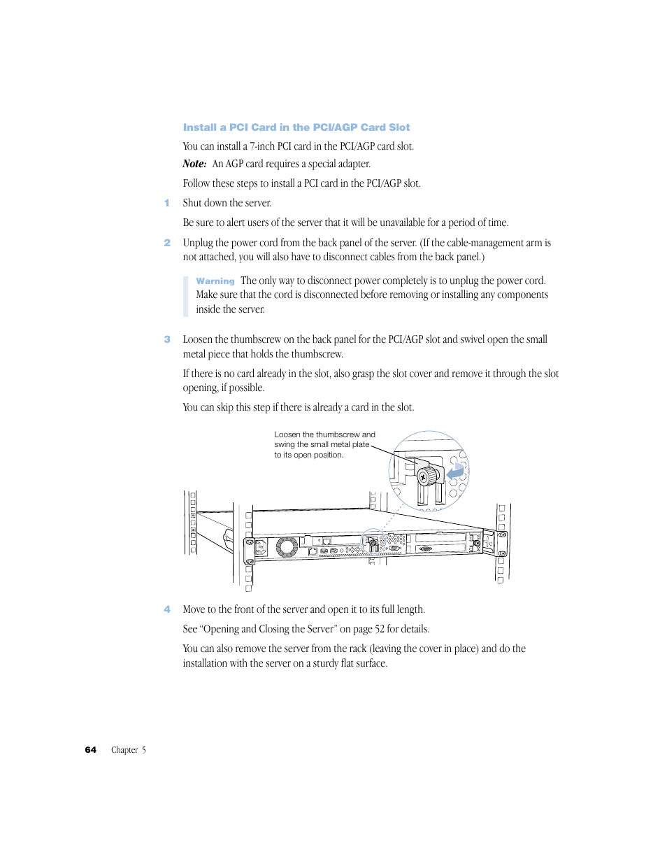 Install a pci card in the pci/agp card slot | Apple Xserve (Original) User Manual | Page 64 / 78