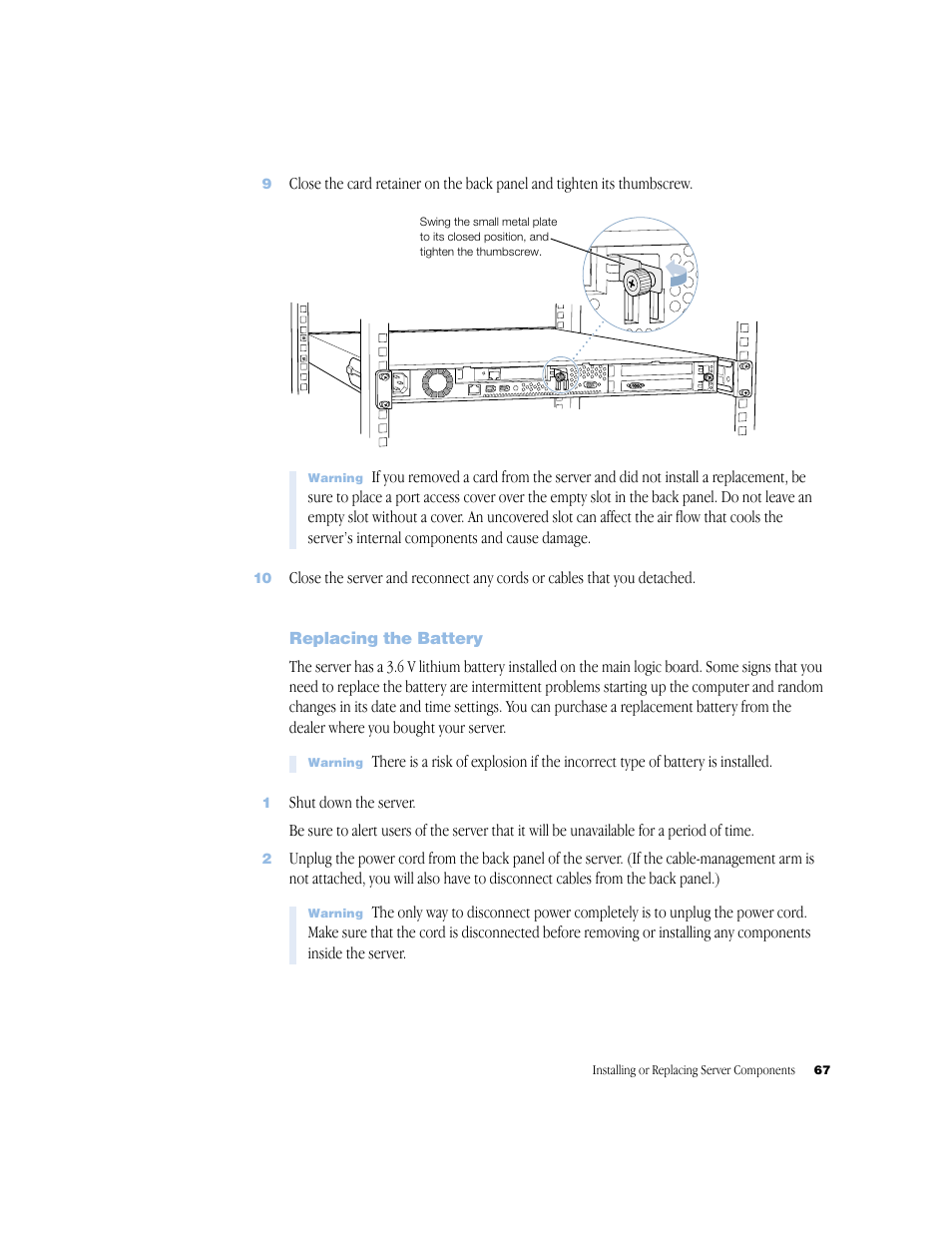 Replacing the battery | Apple Xserve (Original) User Manual | Page 67 / 78