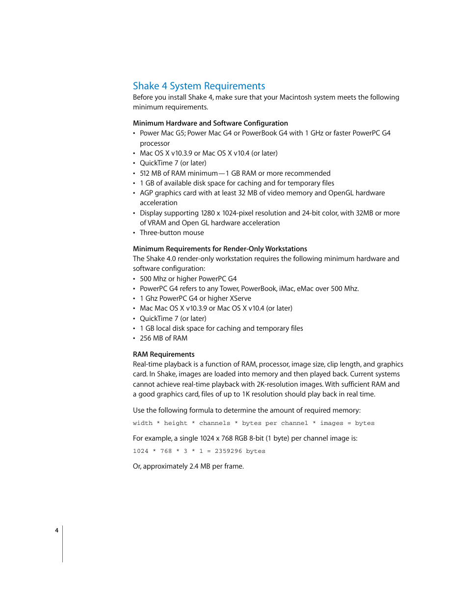 Shake4 system requirements, Shake 4 system requirements | Apple Installing Your Shake 4 Software User Manual | Page 4 / 12