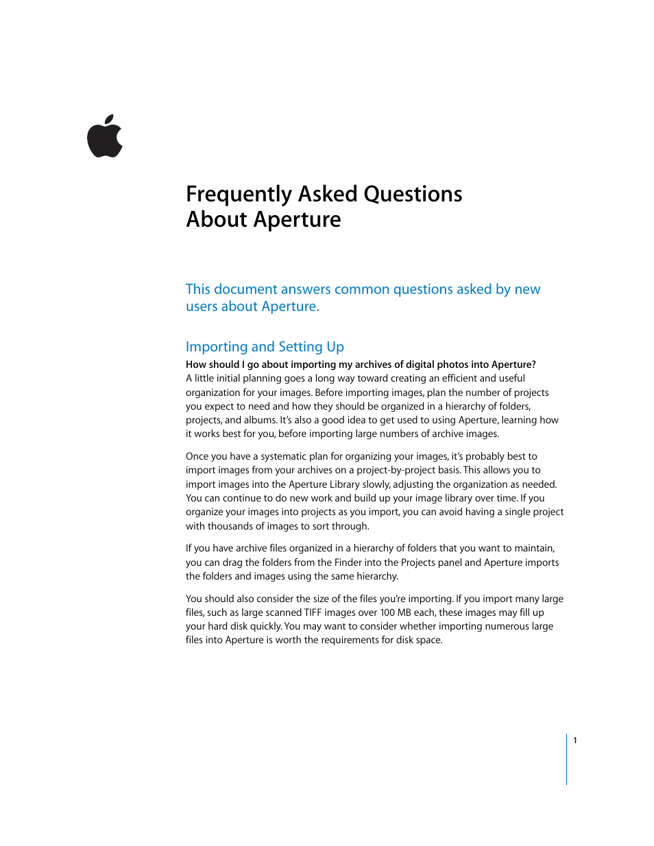 Apple Frequently Asked Questions About Aperture User Manual | 11 pages