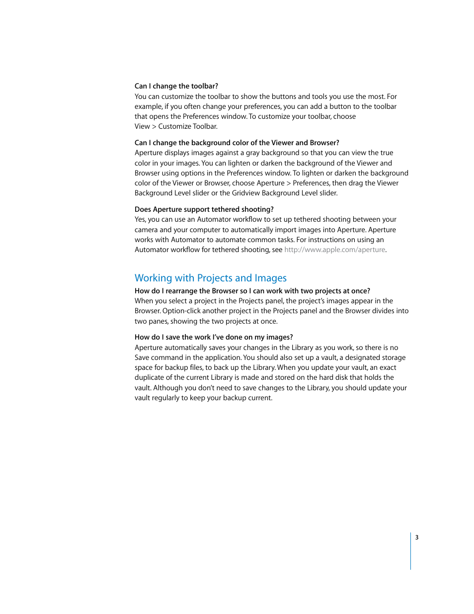 Working with projects and images | Apple Frequently Asked Questions About Aperture User Manual | Page 3 / 11