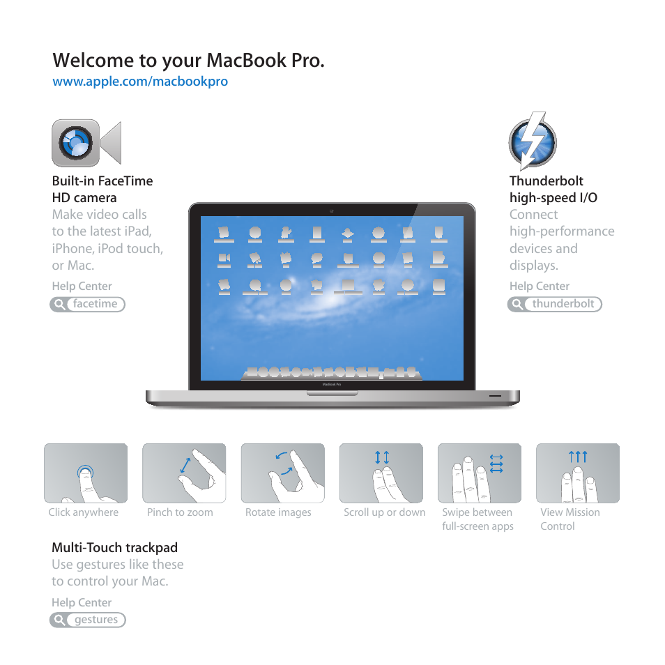 Welcome to your macbook pro, Os x lion | Apple MacBook Pro (15-inch, Early 2011) User Manual | Page 2 / 88