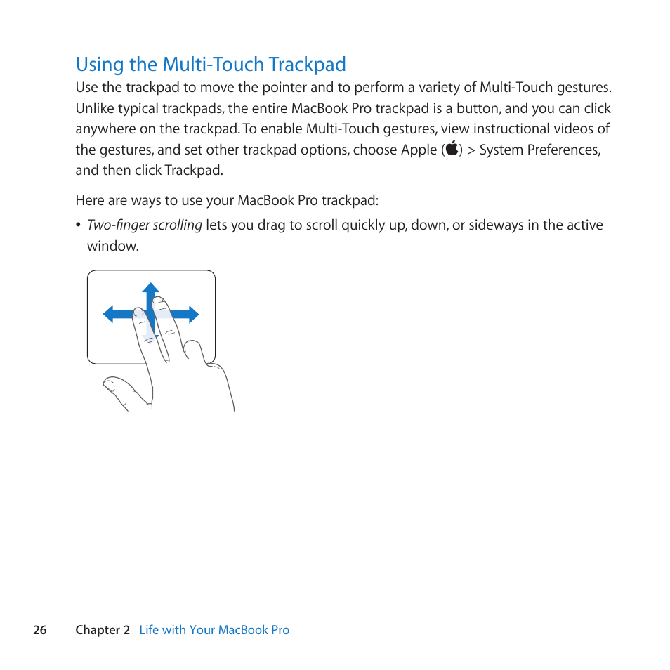 Using the multi-touch trackpad, 26 using the multi-touch trackpad | Apple MacBook Pro (15-inch, Early 2011) User Manual | Page 26 / 88