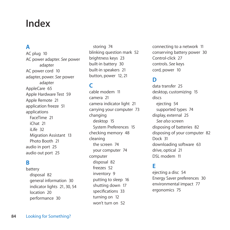 Index, 84 index | Apple MacBook Pro (15-inch, Early 2011) User Manual | Page 84 / 88