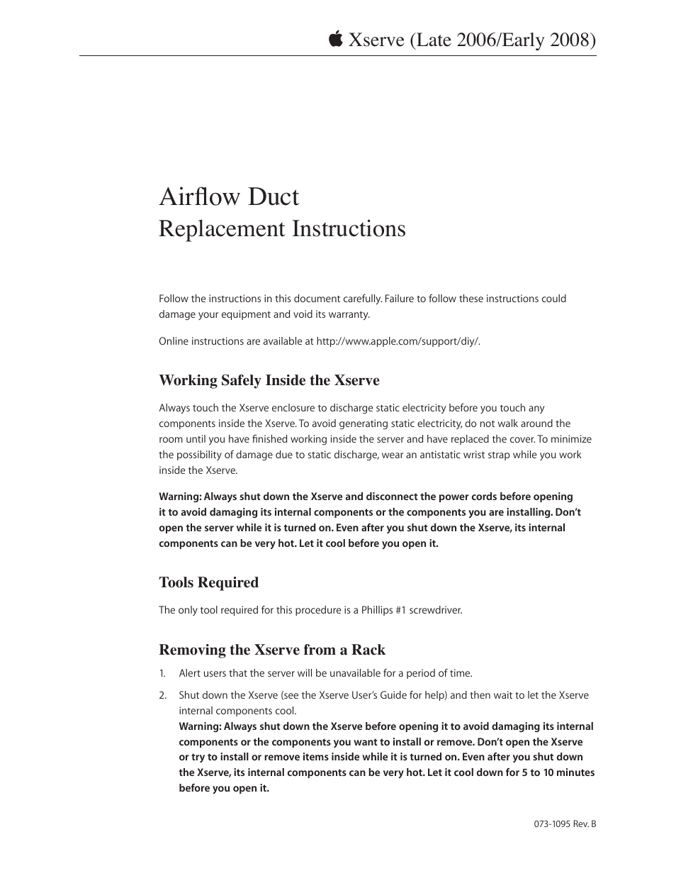 Apple Xserve (Early 2008) DIY Procedure for Airflow Duct User Manual | 5 pages