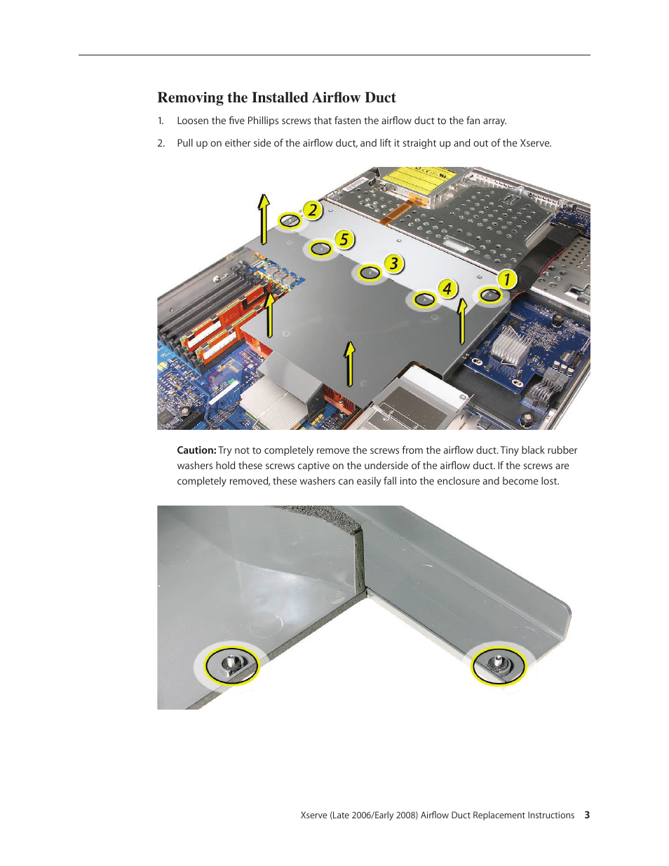 Removing the installed airflow duct | Apple Xserve (Early 2008) DIY Procedure for Airflow Duct User Manual | Page 3 / 5