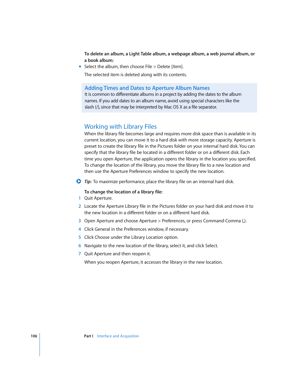 Working with library files, P. 106), Working | With library files | Apple Aperture 2 User Manual | Page 106 / 701