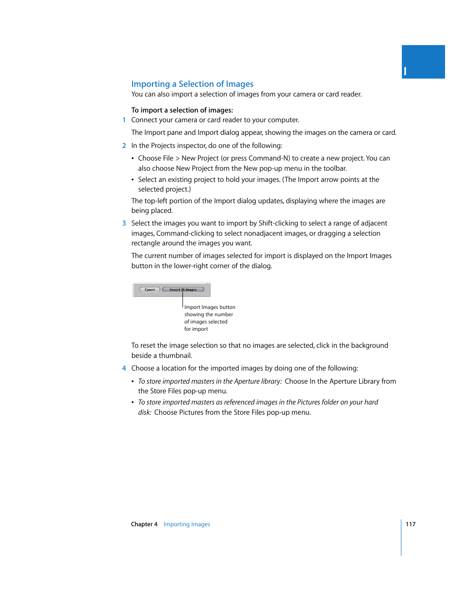 Importing a selection of images | Apple Aperture 2 User Manual | Page 117 / 701