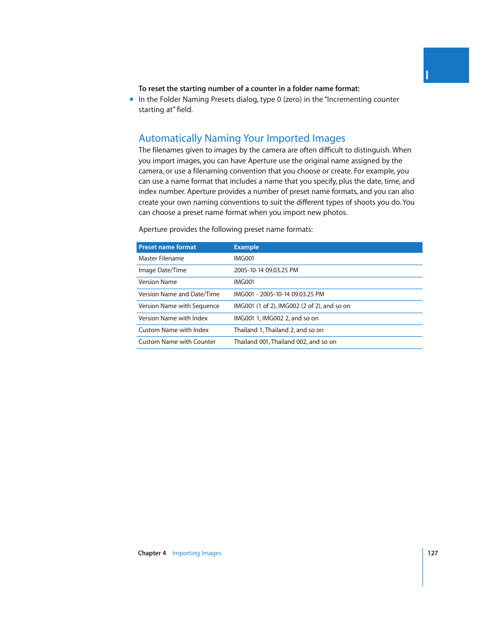 Automatically naming your imported images, P. 127), Automatically naming your imported | Images | Apple Aperture 2 User Manual | Page 127 / 701