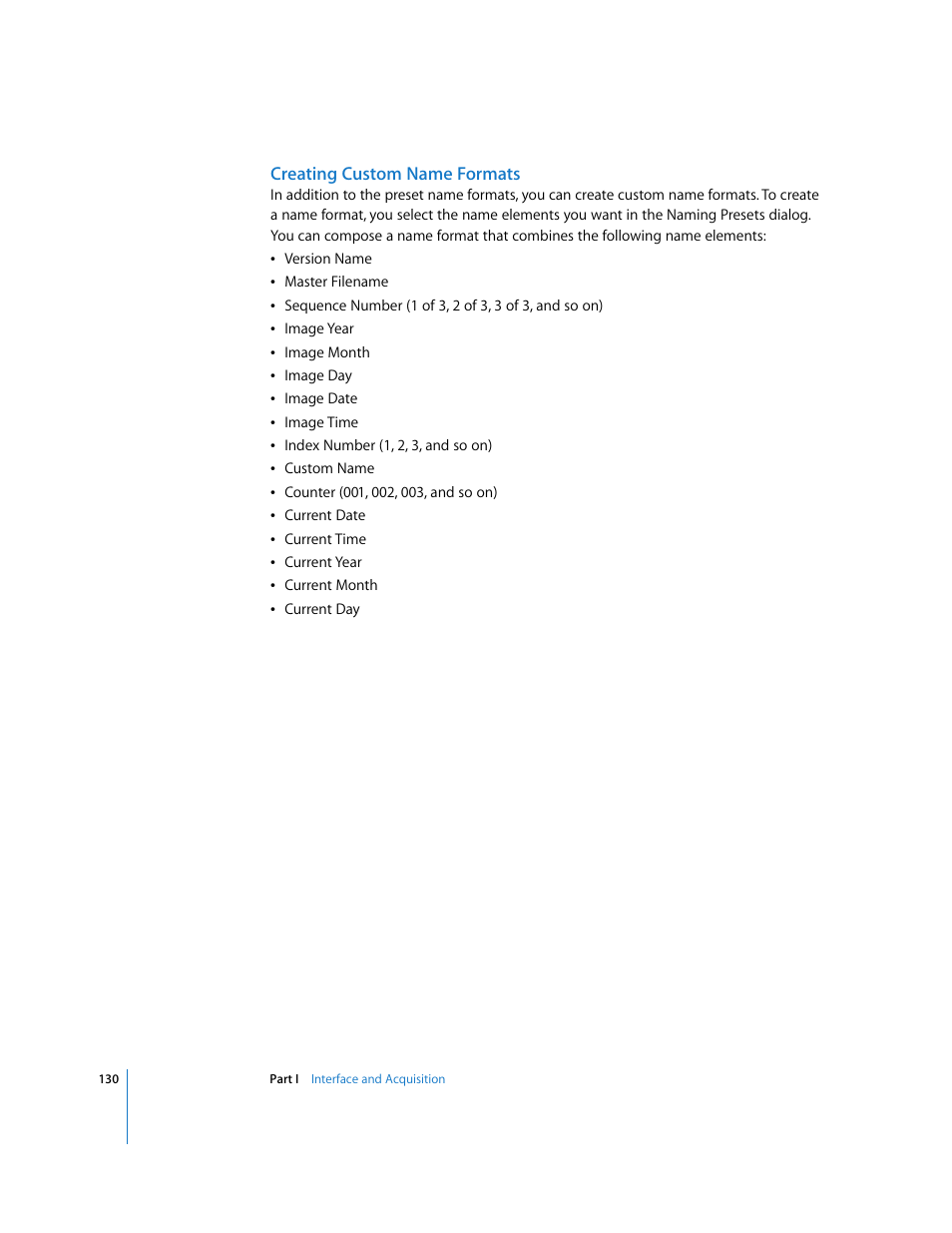 Creating custom name formats | Apple Aperture 2 User Manual | Page 130 / 701
