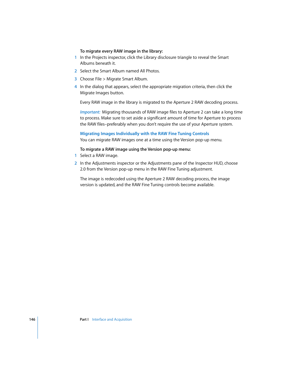 Migrating images, Individually with the raw fine tuning controls | Apple Aperture 2 User Manual | Page 146 / 701