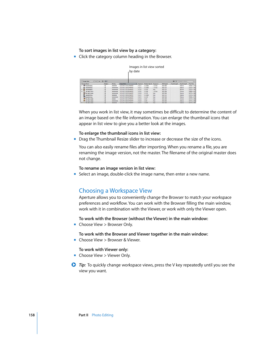 Choosing a workspace view, P. 158) | Apple Aperture 2 User Manual | Page 158 / 701