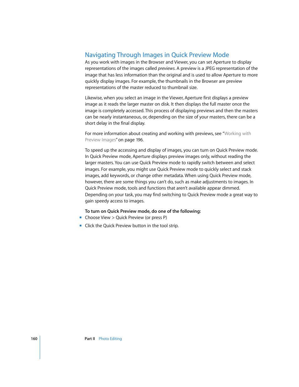 Navigating through images in quick preview mode, P. 160) | Apple Aperture 2 User Manual | Page 160 / 701