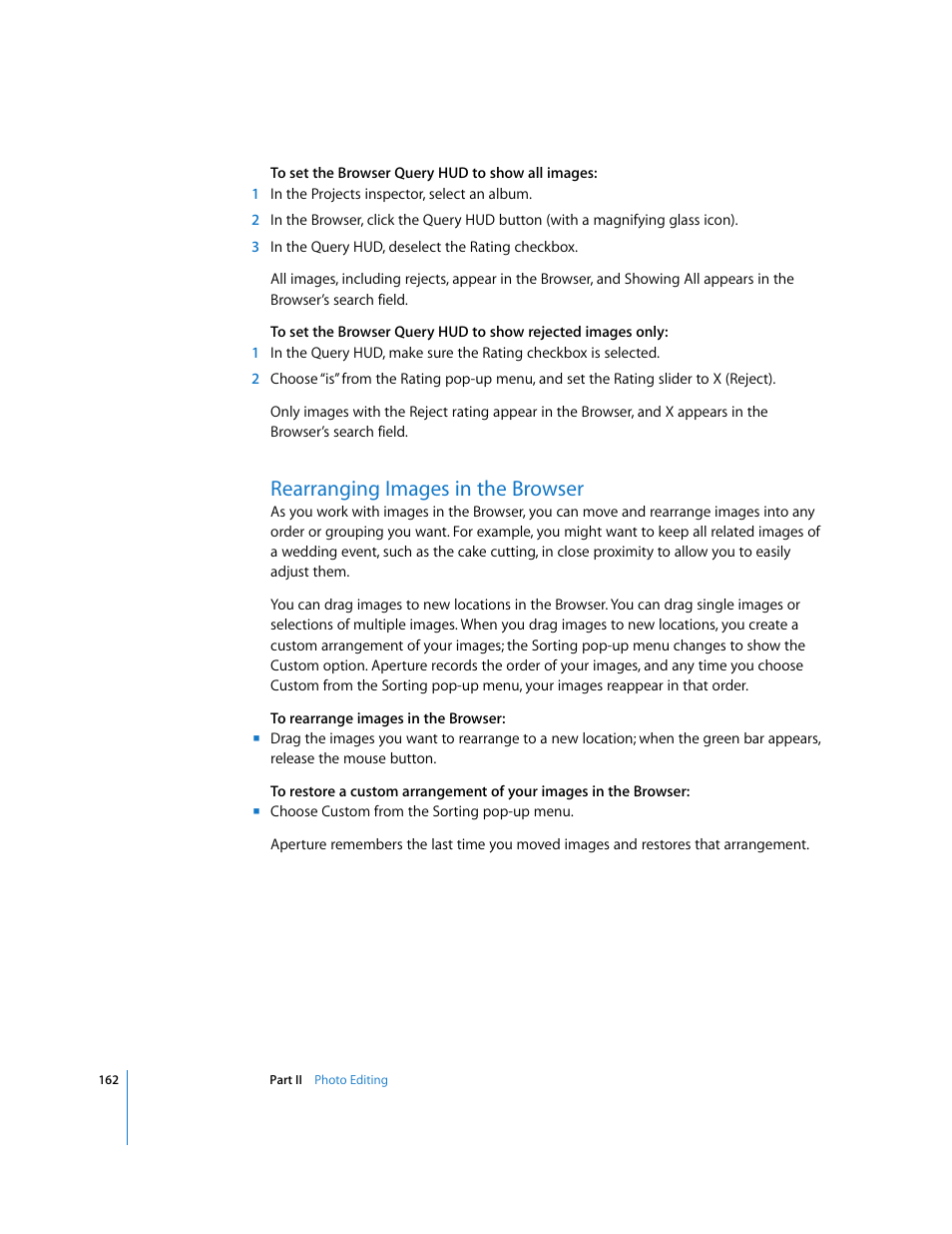 Rearranging images in the browser, P. 162) | Apple Aperture 2 User Manual | Page 162 / 701