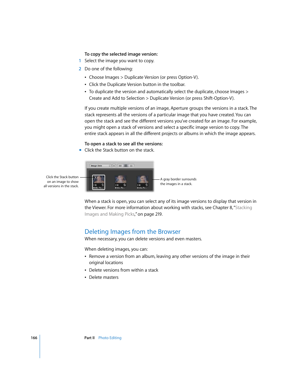 Deleting images from the browser, P. 166) | Apple Aperture 2 User Manual | Page 166 / 701