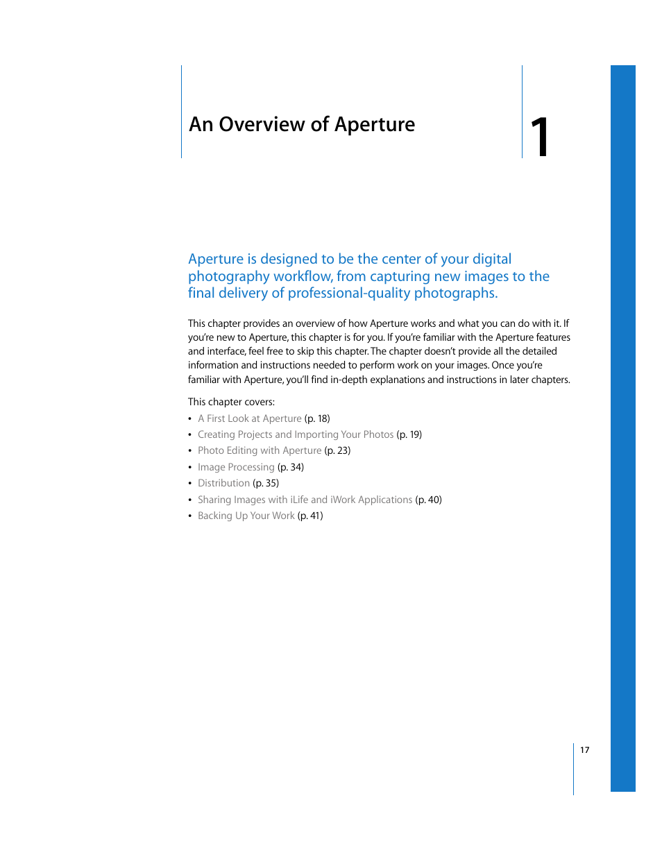 An overview of aperture, Chapter 1 | Apple Aperture 2 User Manual | Page 17 / 701