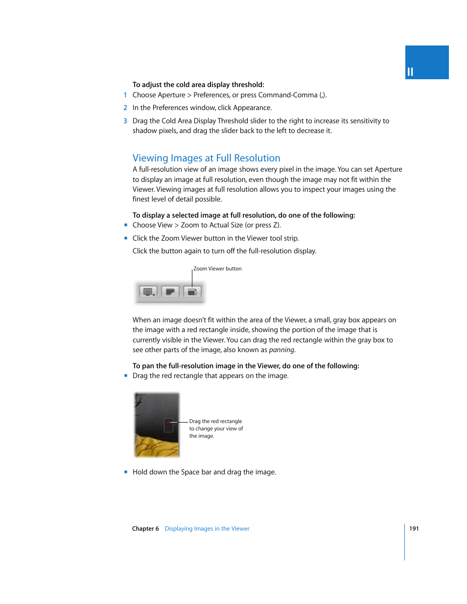 Viewing images at full resolution, P. 191) | Apple Aperture 2 User Manual | Page 191 / 701