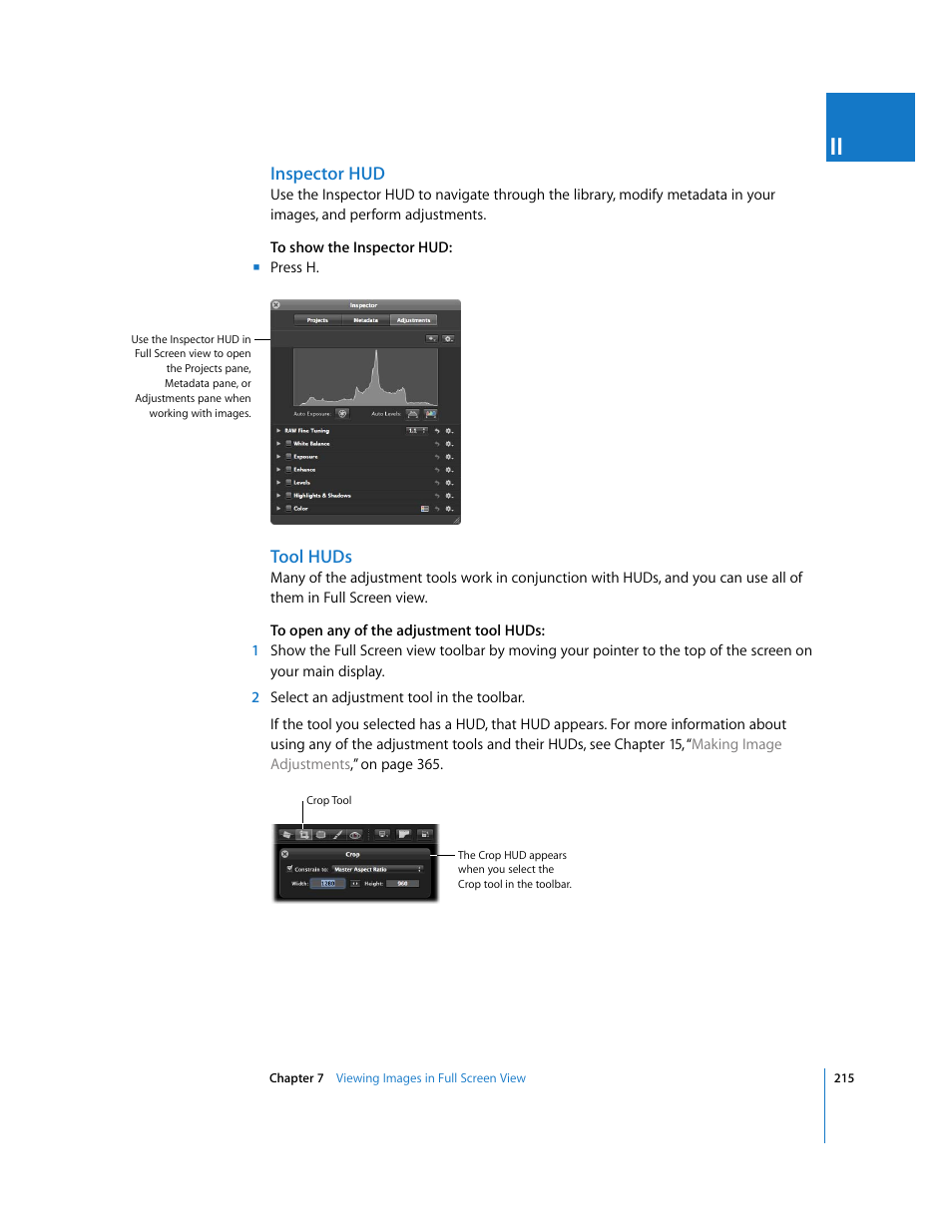 Inspector hud, Tool huds | Apple Aperture 2 User Manual | Page 215 / 701