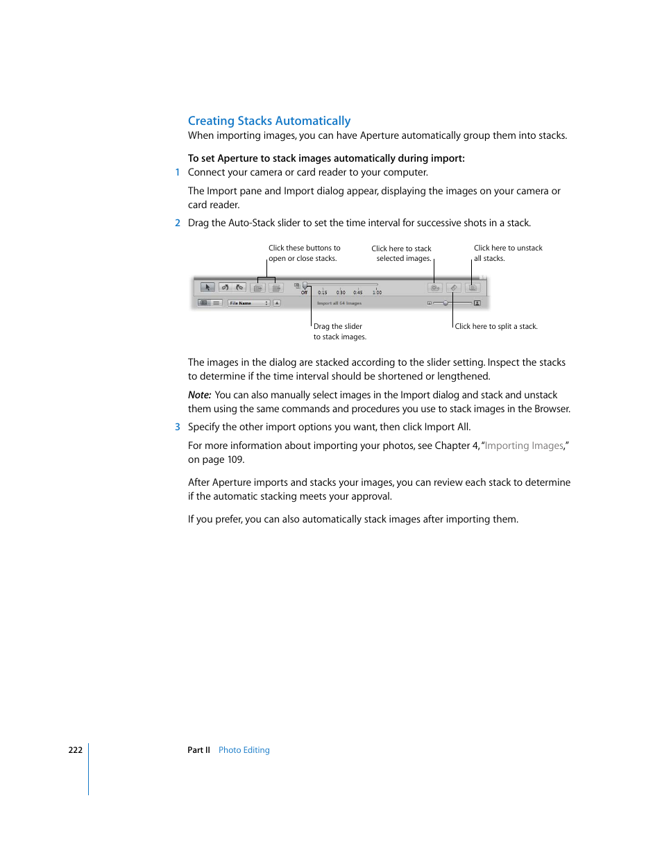 Creating stacks automatically | Apple Aperture 2 User Manual | Page 222 / 701