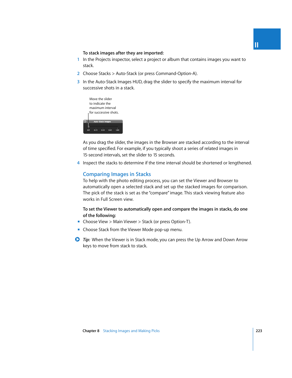 Comparing images in stacks | Apple Aperture 2 User Manual | Page 223 / 701