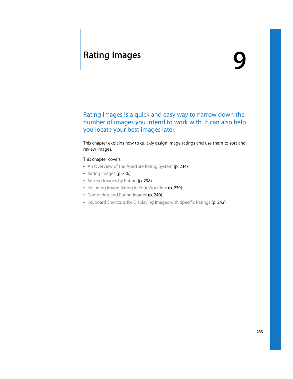 Rating images, Chapter 9, See chapter 9 | Apple Aperture 2 User Manual | Page 233 / 701