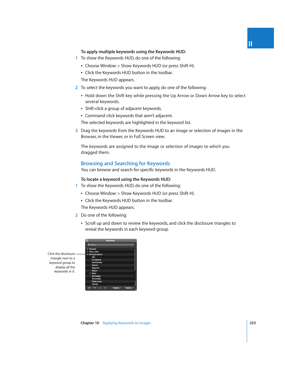 Browsing and searching for keywords | Apple Aperture 2 User Manual | Page 253 / 701