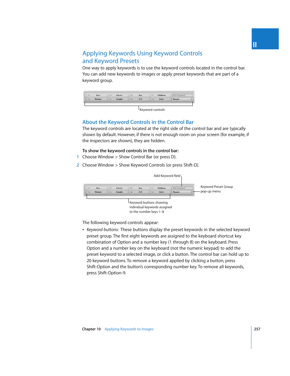 About the keyword controls in the control bar, P. 257) | Apple Aperture 2 User Manual | Page 257 / 701